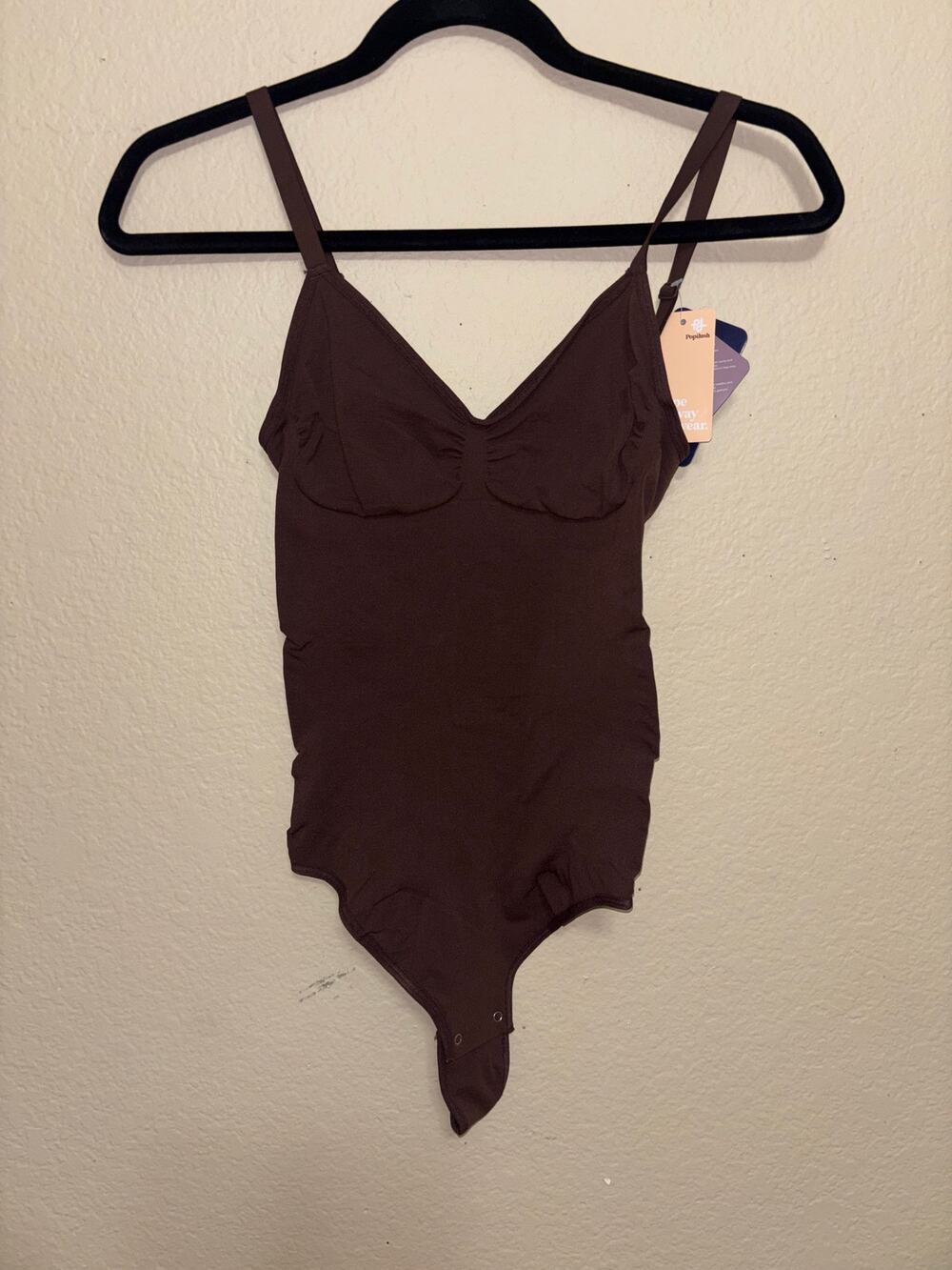 NWT Popilush Espresso Brown Shaping Bodysuit Tummy Control Plunge Neck 3XL/4XL